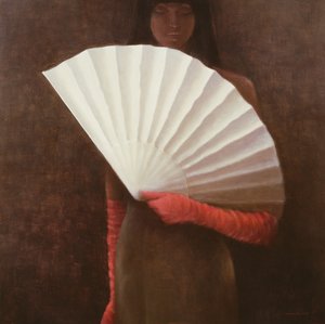 Niña con abanico blanco